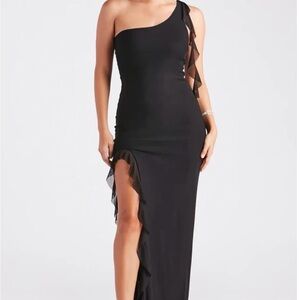 Windsor Black One-Shoulder Ruffle Dress